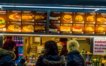 Kiosk with street food in Prague, Czech Republic