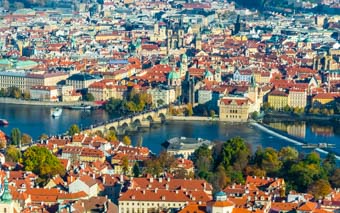 Tourists on the Charles Bridge in Prague, Czech Republic