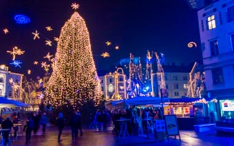 Ялинка на центральній площі Любляни, Словенія